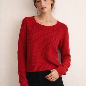 Aero Red Textured Knit Sweater Soft Pullover wickerwork stitch pattern